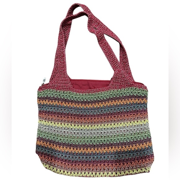 The Sak Multi-Colored Red Green Blue Stripe Hand Crocheted Hobo Shoulder Bag - Picture 2 of 10